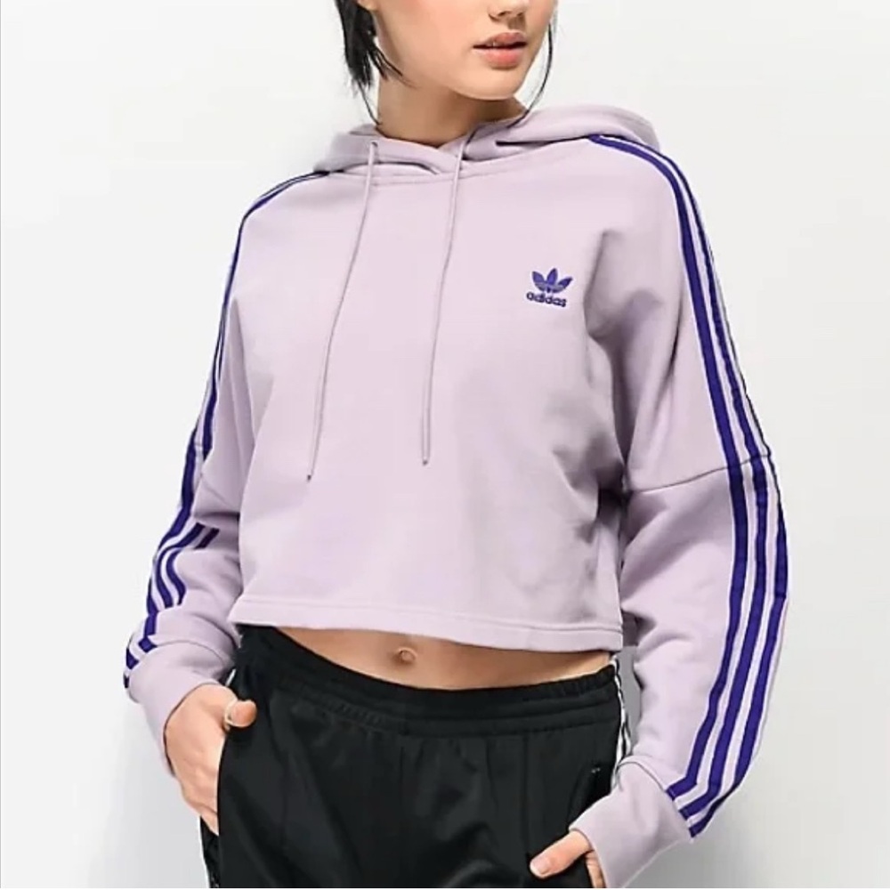 Adidas Purple Cropped Long Sleeve Hoodie